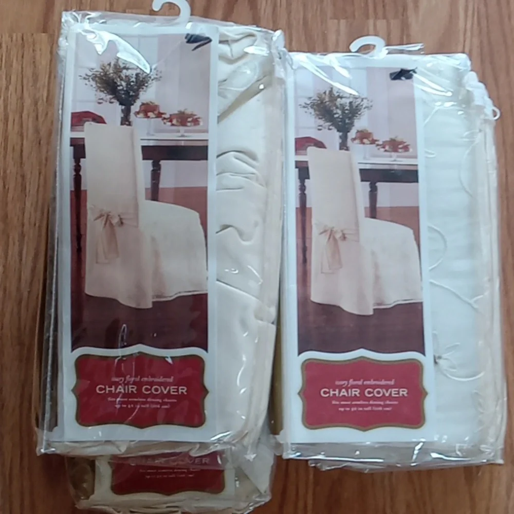2 New Target 2003 Ivory Embroidered Floral Chair Covers fits most armless chairs